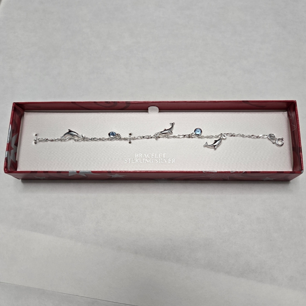 Kohl's Sterling Silver Dolphin Charm Bracelet Silver Blue Made In Italy